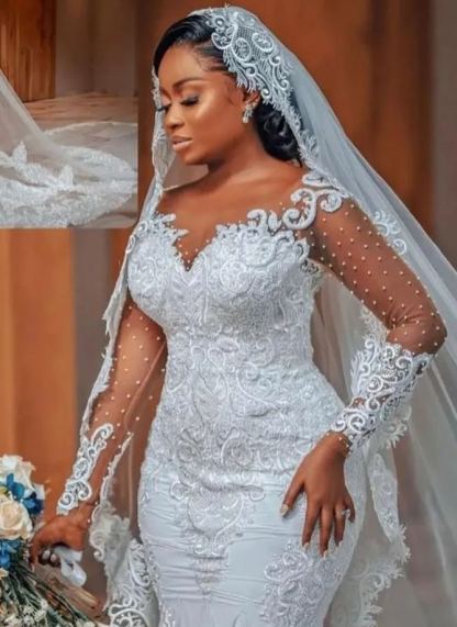Chicloth Long Sleeves Mermaid Wedding Dress With Lace On Sale