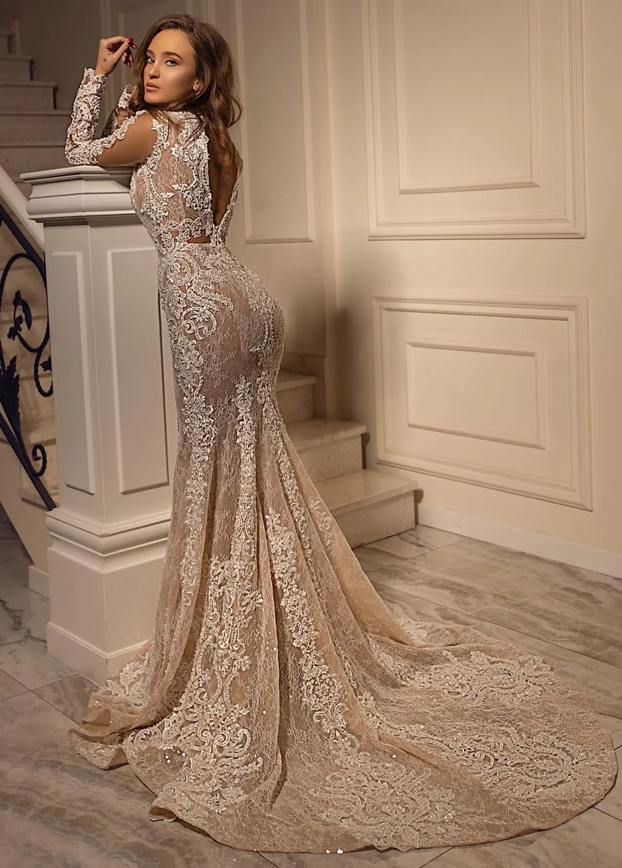 Chicloth Long Sleeves Lace Wedding Dress Mermaid Long