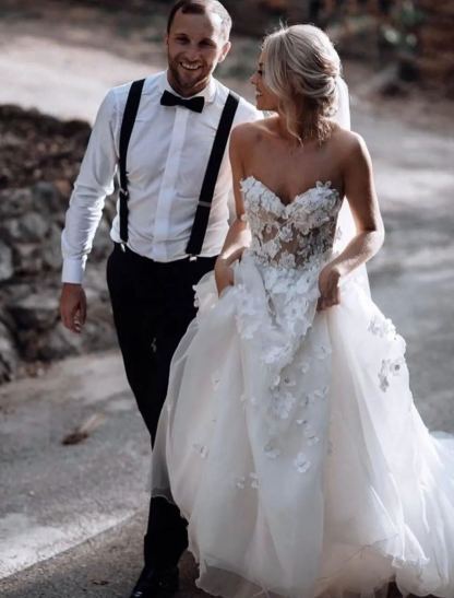Chicloth Gorgeous Sweetheart Appliques Wedding Dress Beach Bridal Gowns