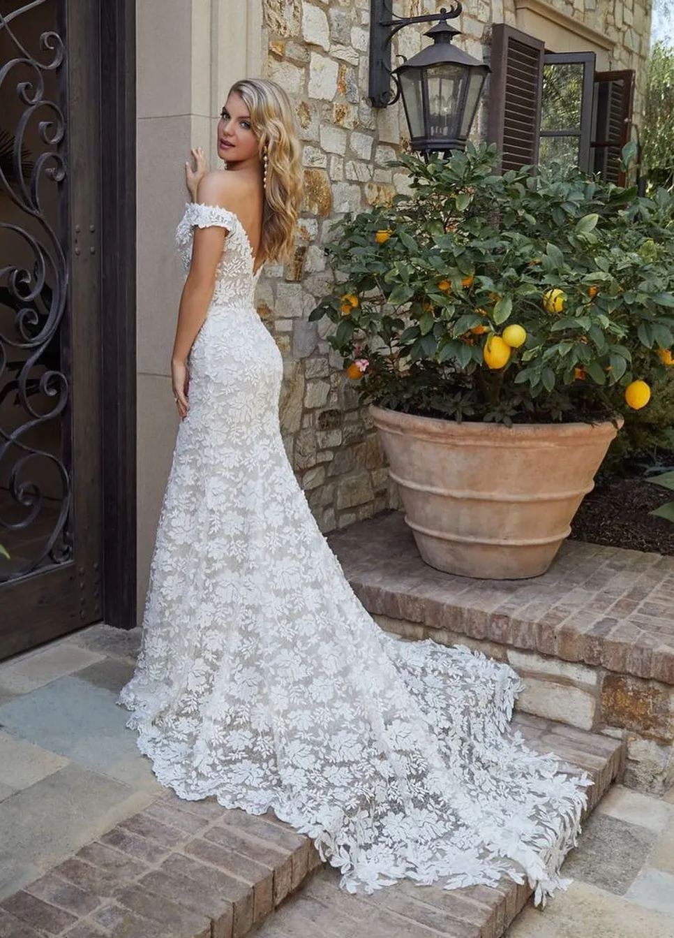 Chicloth Lace Appliques Wedding Dress Mermaid Off-the-Shoulder