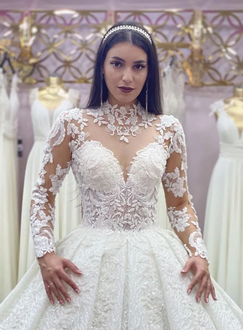 Chicloth Long Sleeves High Neck Wedding Dress Ball Gown Tulle Online