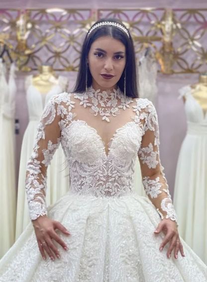 Chicloth Long Sleeves High Neck Wedding Dress Ball Gown Tulle Online