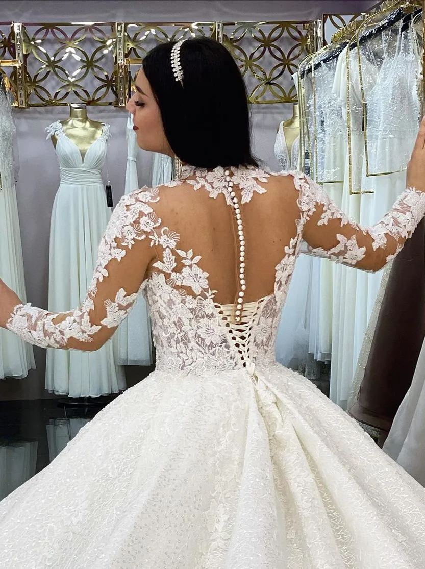 Chicloth Long Sleeves High Neck Wedding Dress Ball Gown Tulle Online