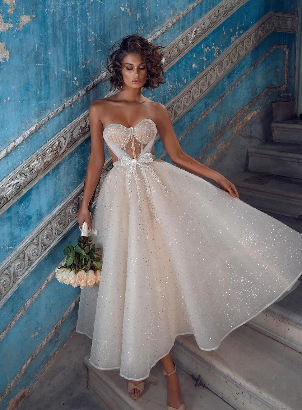 Chicloth Shinning Sweetheart Wedding Reception Dress Tea-Length