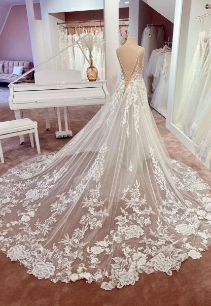 Chicloth Spaghetti-Straps Sleeveless Wedding Dress Tulle With Appliques