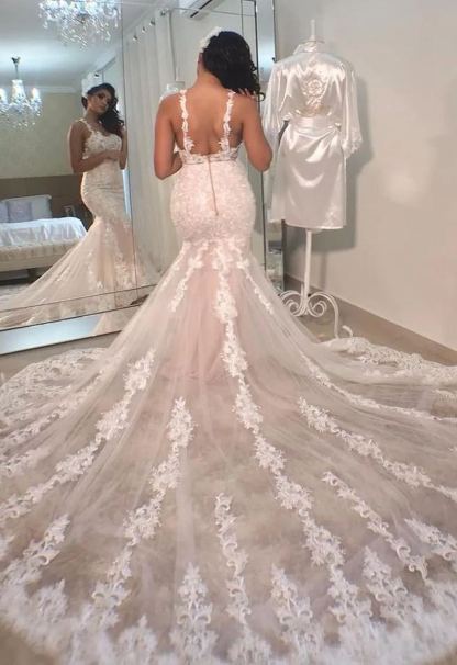Chicloth Straps Lace Appliques Wedding Dress Mermaid Long Online