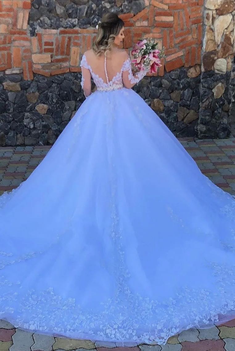Chicloth Long Sleeves Off-the-Shoulder Wedding Dress Long With Appliques