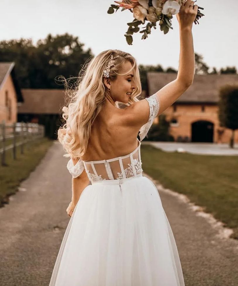 Chicloth Off-the-Shoulder Tulle Wedding Dress Boho Lace Long