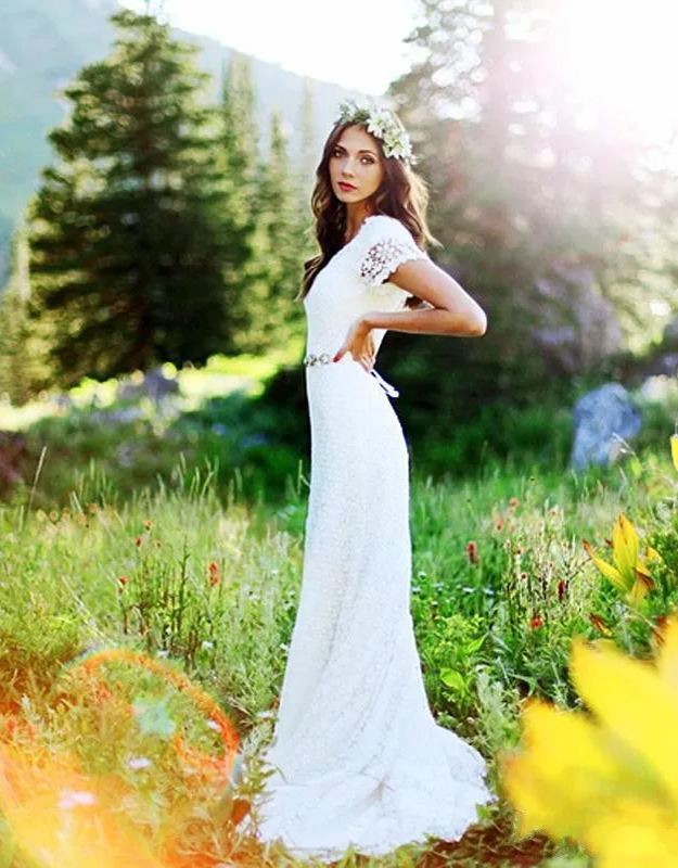 Chicloth Short Sleeves Lace Boho Wedding Dress On Sale
