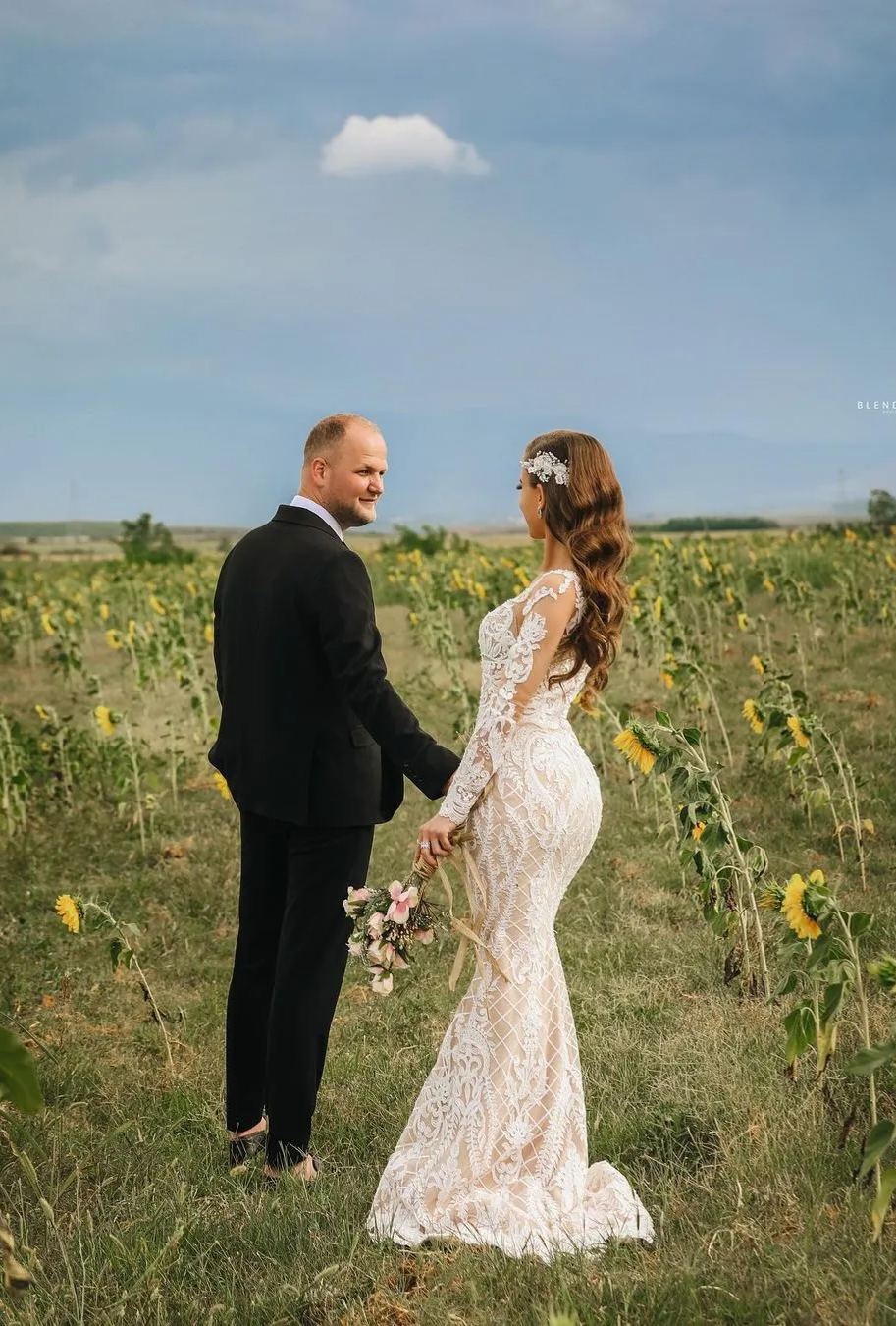 Chicloth Long Sleeves Lace Wedding Dress Mermaid Boho Bridal Gowns