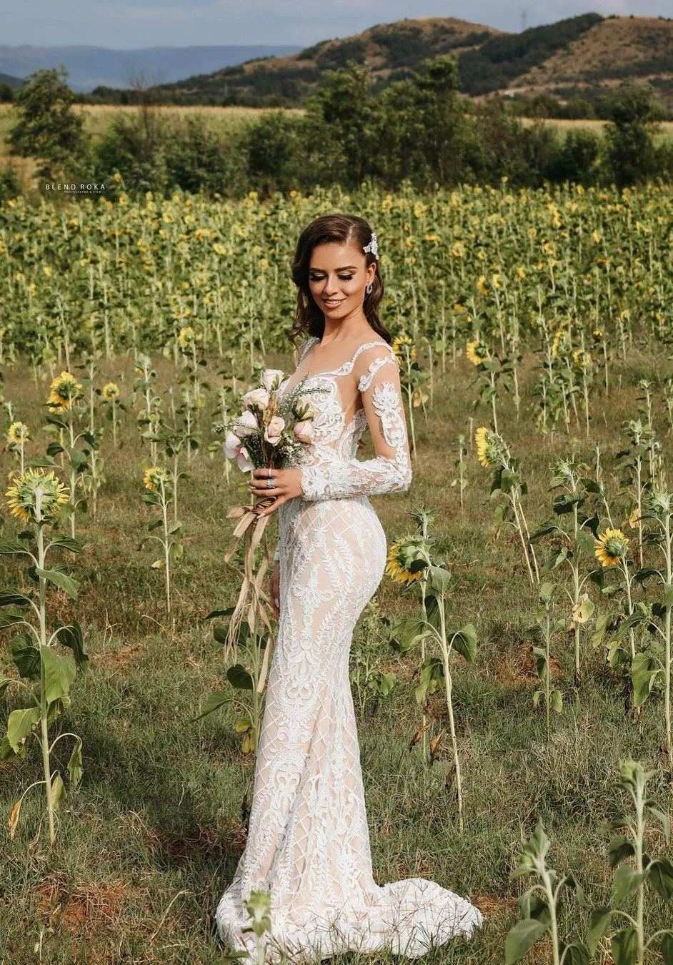 Chicloth Long Sleeves Lace Wedding Dress Mermaid Boho Bridal Gowns