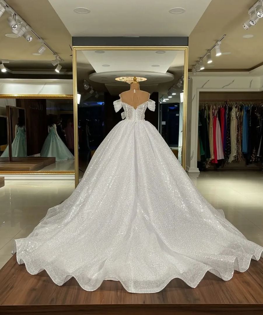 Chicloth Off-the-Shoulder Sequins Ball Gown Wedding Dress
