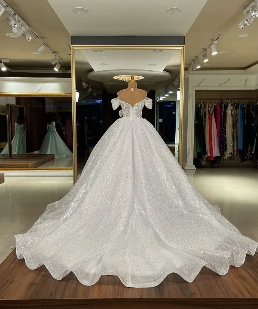 Chicloth Off-the-Shoulder Sequins Ball Gown Wedding Dress