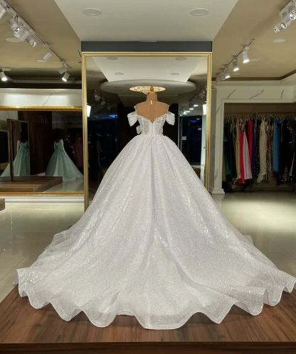 Chicloth Off-the-Shoulder Sequins Ball Gown Wedding Dress