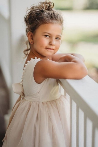 Ivory Ankle-Length Flower Girl Dresses Sleeveless Princess Formal Kids Dresses