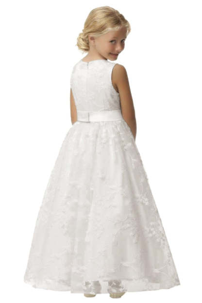 Ivory Flower Girl Dress Sleveless Jewel Neck Satin Little Girl Dress for Weddings with Lace Appliques - Flower Girl Dresses
