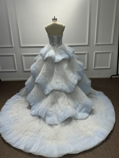 Strapless Tulle Ball Gown Beadings A-Line Prom Dress with Ruffles