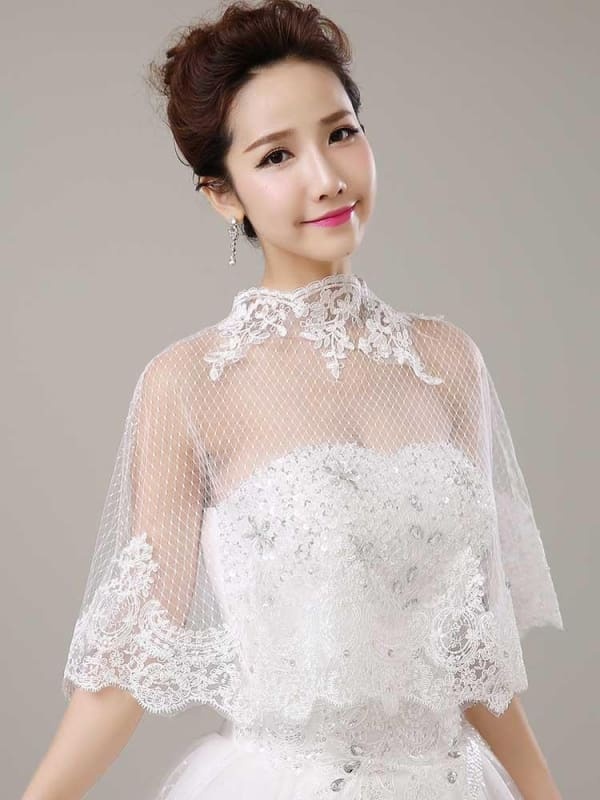 Lace Applique Pearl Rhinestone Wedding Wraps | Bridelily - wedding wraps