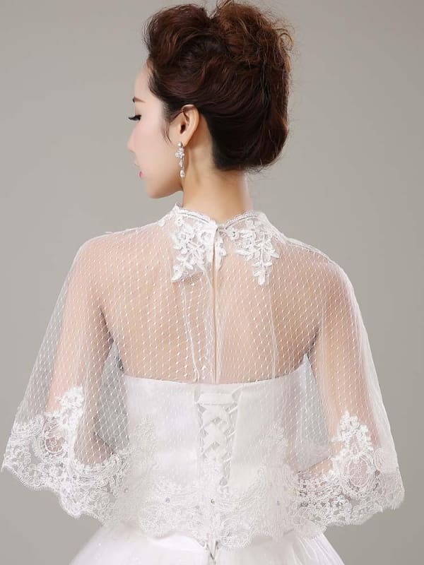 Lace Applique Pearl Rhinestone Wedding Wraps | Bridelily - wedding wraps