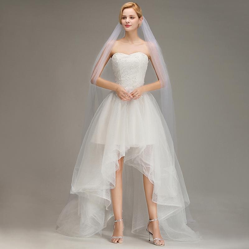 Lace Edge Ivory Appliqued Long Wedding Veils | Bridelily - wedding veils