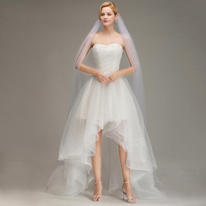 Lace Edge Ivory Appliqued Long Wedding Veils | Bridelily - wedding veils