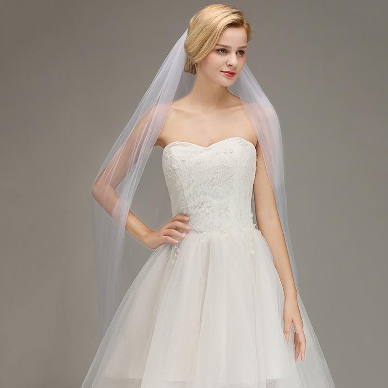 Lace Edge Ivory Appliqued Long Wedding Veils | Bridelily - wedding veils