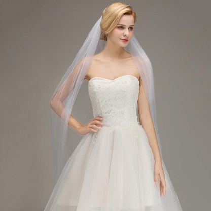 Lace Edge Ivory Appliqued Long Wedding Veils | Bridelily - wedding veils
