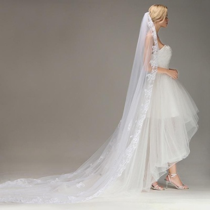Lace Edge Ivory Appliques One Layer Wedding Veils | Bridelily - wedding veils