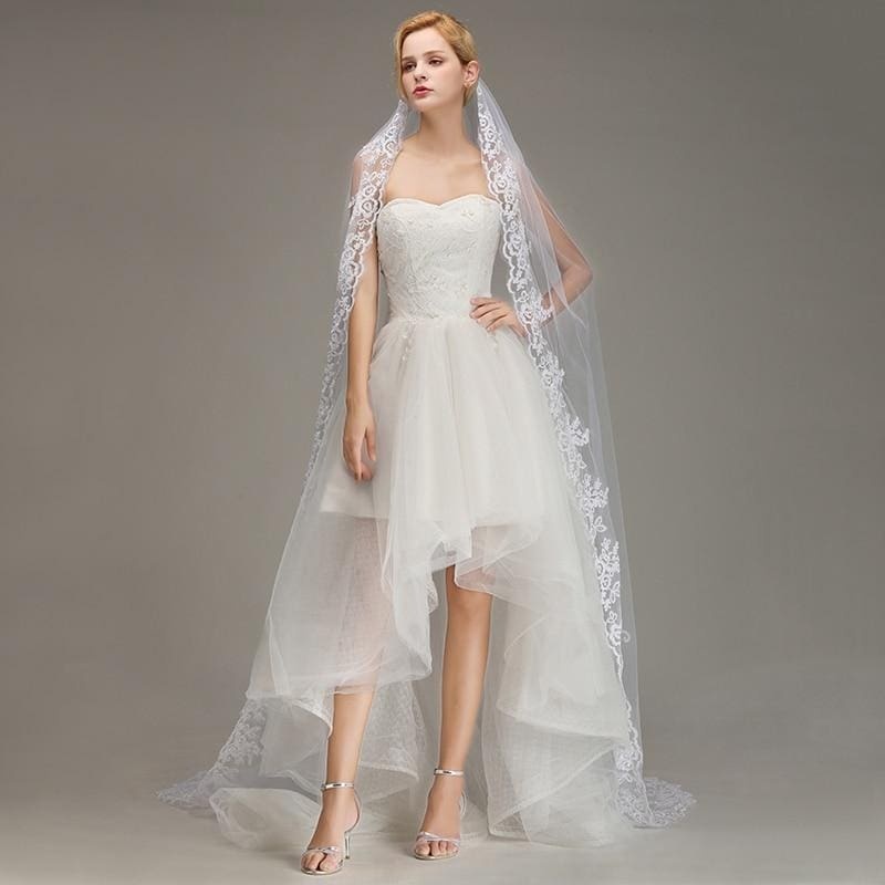 Lace Edge Ivory Appliques One Layer Wedding Veils | Bridelily - wedding veils
