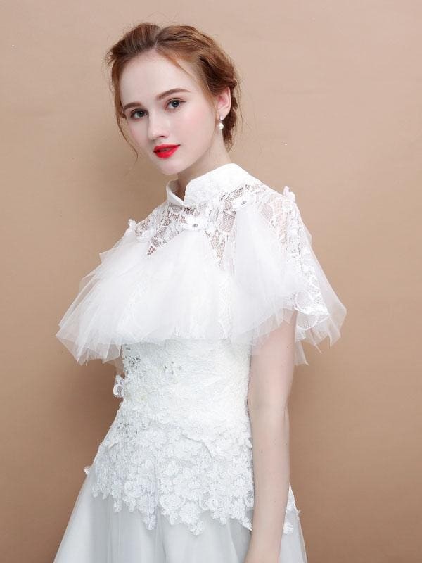 Lace High Collar White Wedding Wraps | Bridelily - wedding wraps