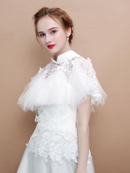 Lace High Collar White Wedding Wraps | Bridelily - wedding wraps