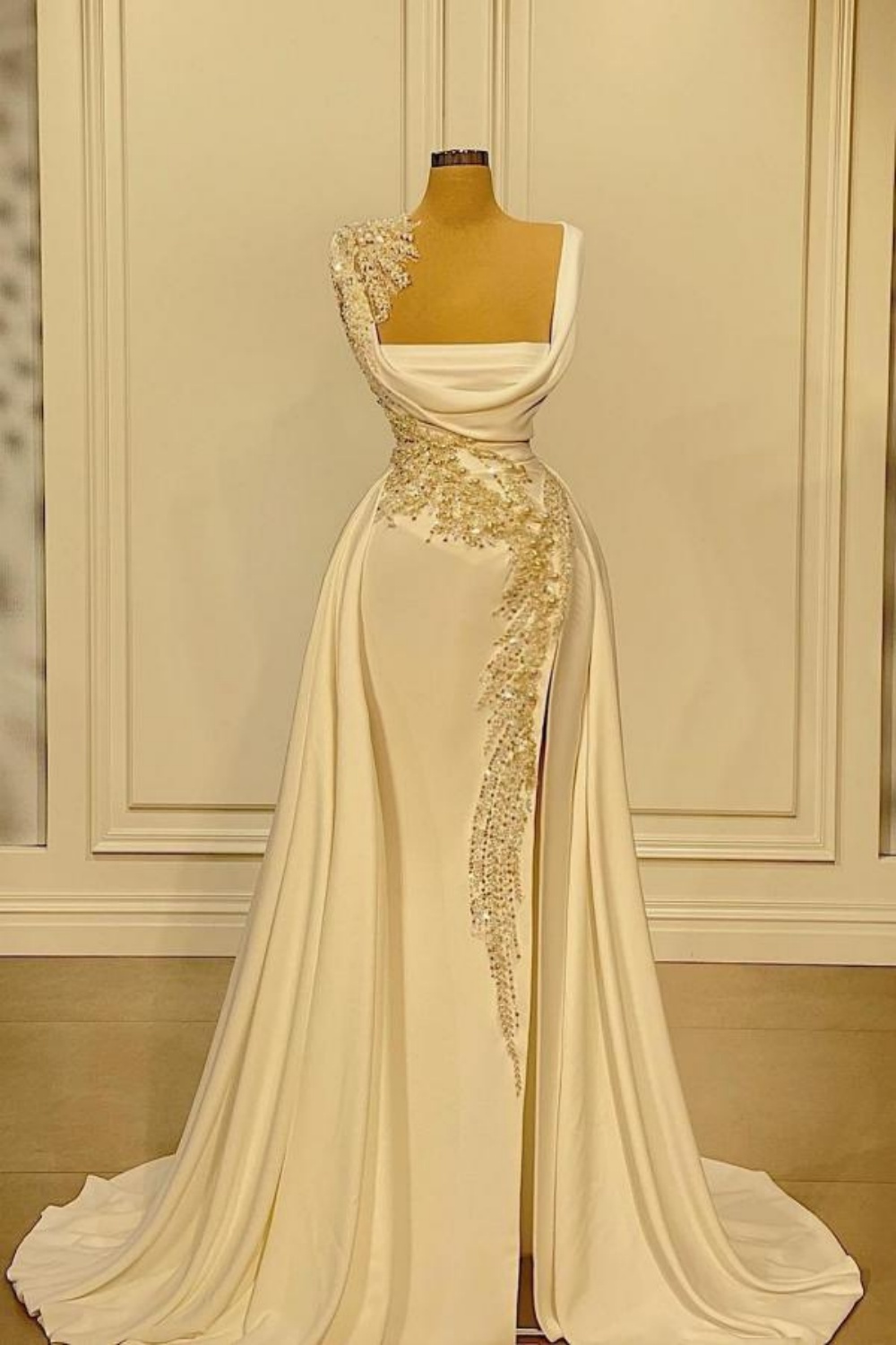 Long Sequined Mermaid Evening Dress | White Prom Dresses