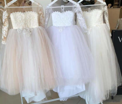 Lovely Princess Jewel Long Sleeves Long Flower Girl Dresses | Ivory Little Girls Peagant Dress with Bowknot - Flower Girl Dresses