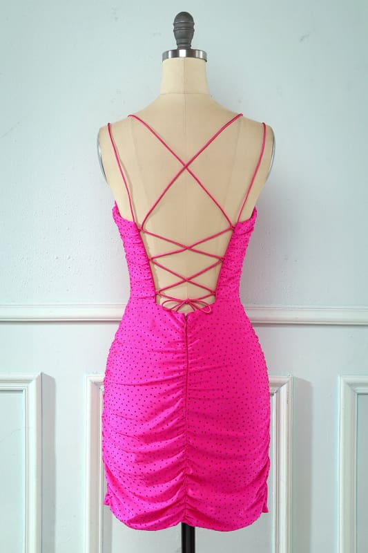 Sparkly Navy Sequined Lace-Up Back Tight Homecoming Dress