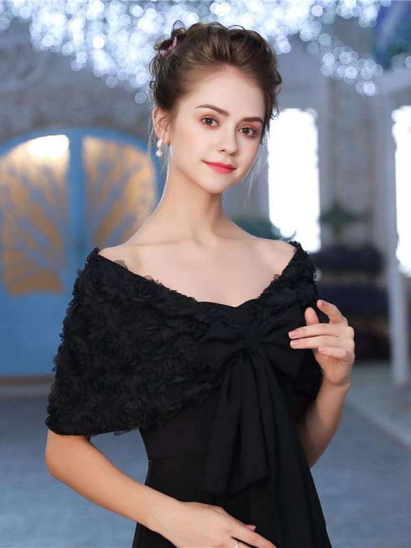 New Long Chiffon Flower Fashion Wedding Wraps | Bridelily - One Size / Black - wedding wraps