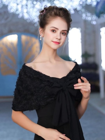New Long Chiffon Flower Fashion Wedding Wraps | Bridelily - One Size / Black - wedding wraps