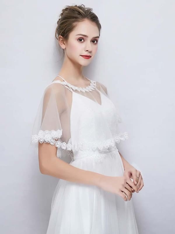 New White Sheer Tulle Applique Wedding Wraps | Bridelily - wedding wraps
