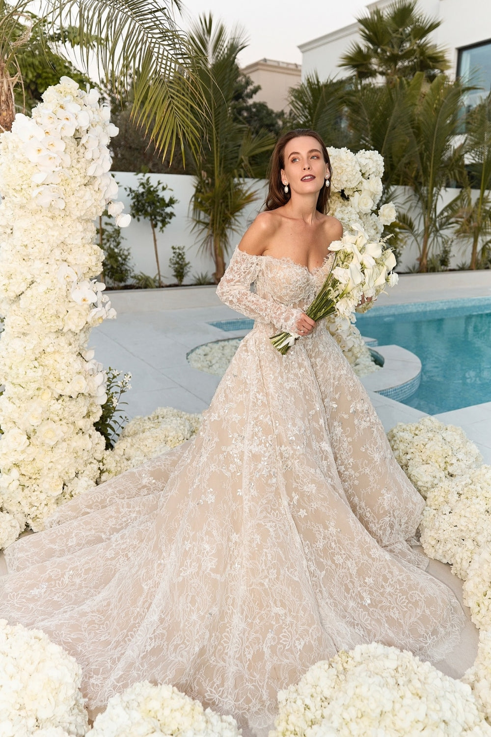 Off-the-Shoulder Aline Wedding Dress with Sleeves