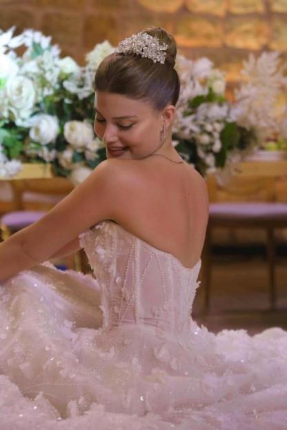 Off-the-Shoulder Sweetheart Aline Ball Gown Wedding Dress with Beadings