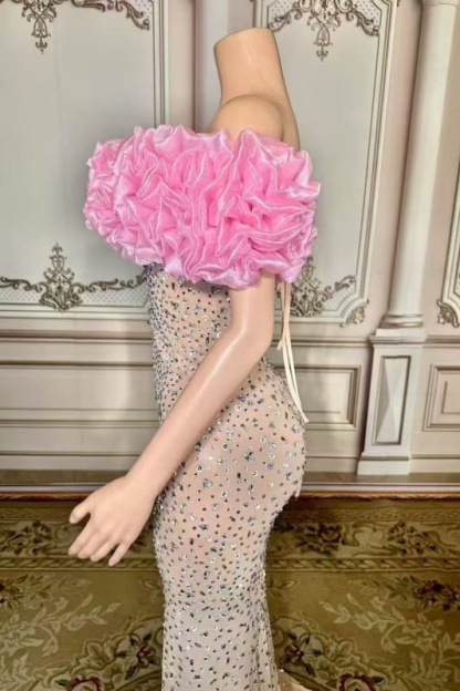 Off-the-Shoulder Floor Length Flowers Sheath Prom Dress with Split