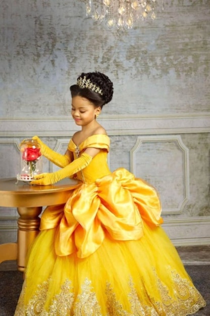 Off-the-Shoulder Ruffle Ball Gown A Line Party Dress Floor Length Birthday Dress for Girls - Flower Girl Dress