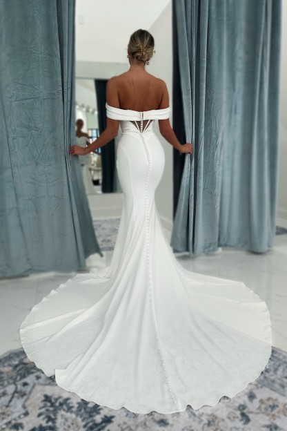  Off-the-Shoulder Ruched Mermaid Wedding Dresses Floor-length