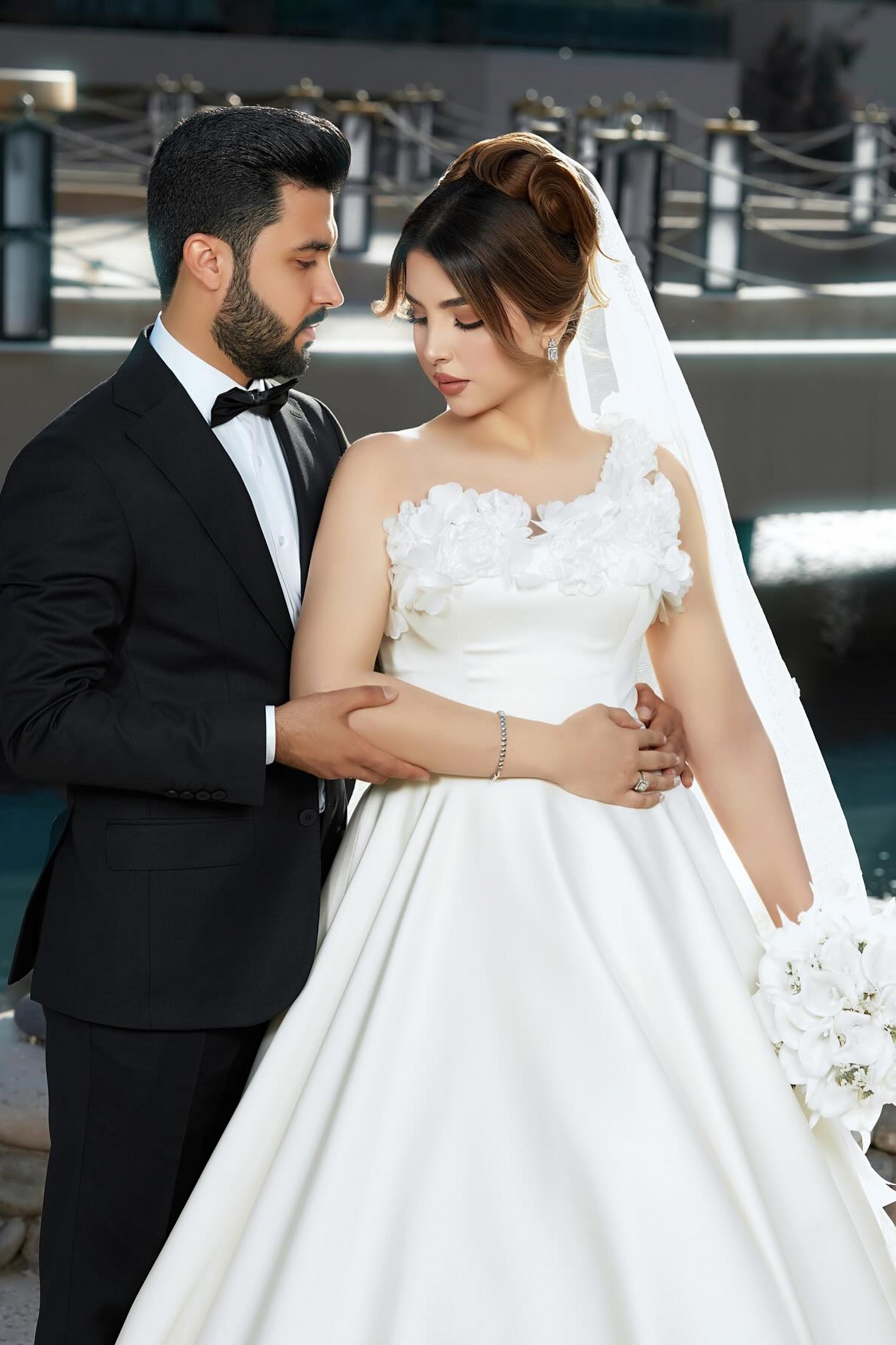 One Shoulder Satin Bridal Gowns 3D Flowers Aline Wedding Dresses 
