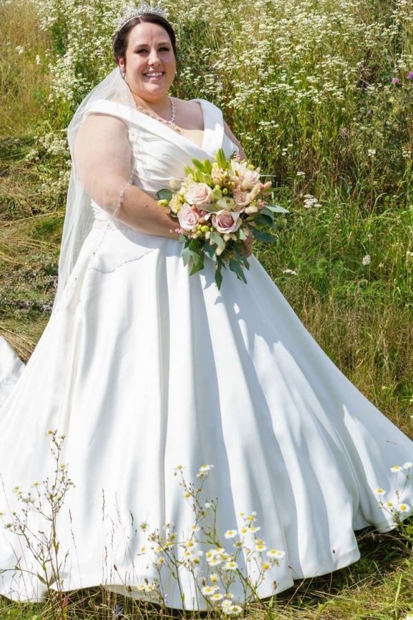 V-Neck Satin A-Line Plus Size Ball Gown Wedding Dresses