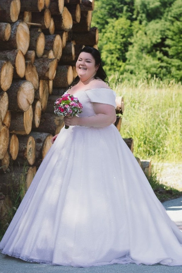 Off-the-Shoulder Satin A-line Plus Size Wedding Dresses