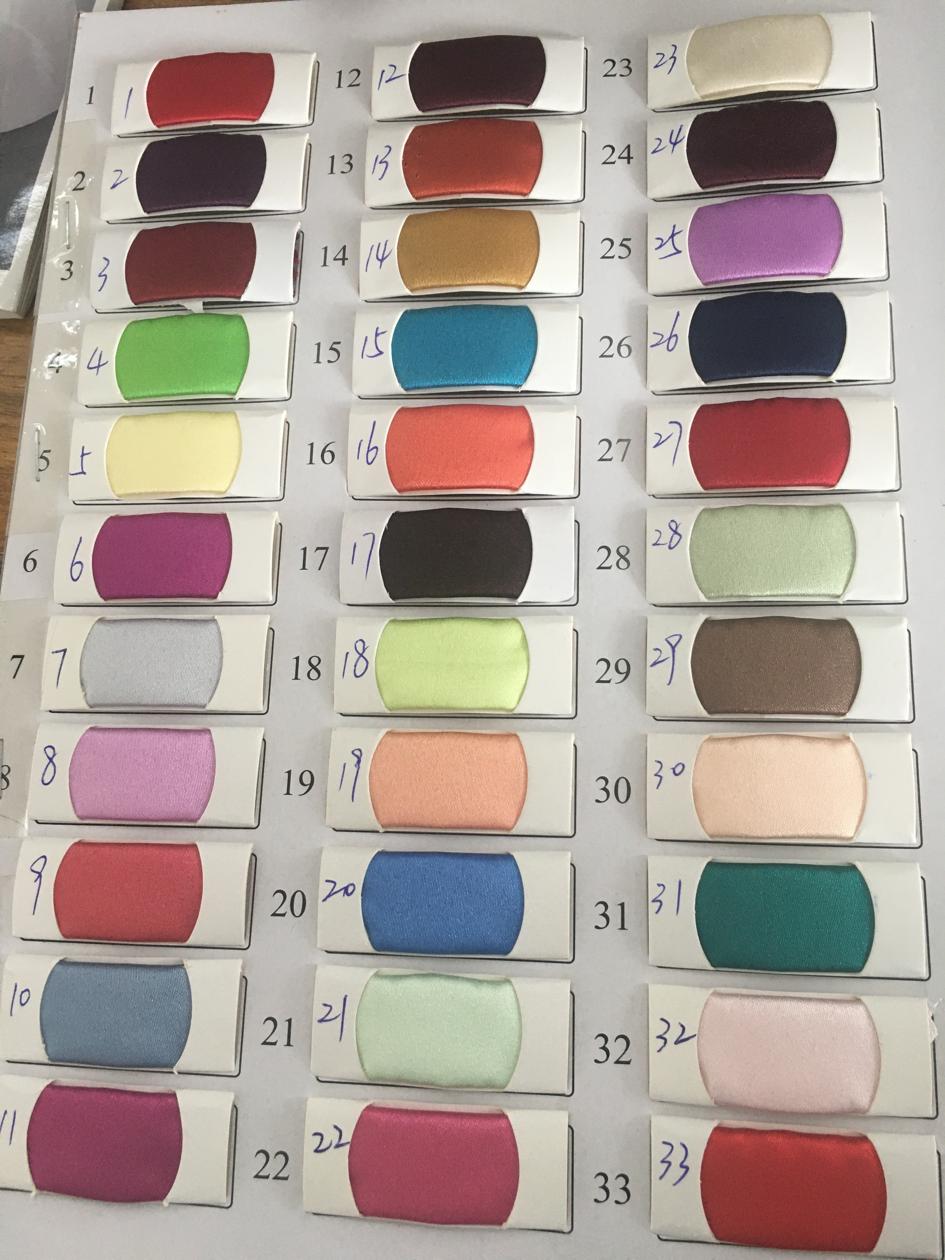 Chicloth Satin Swatch with 141 Colors