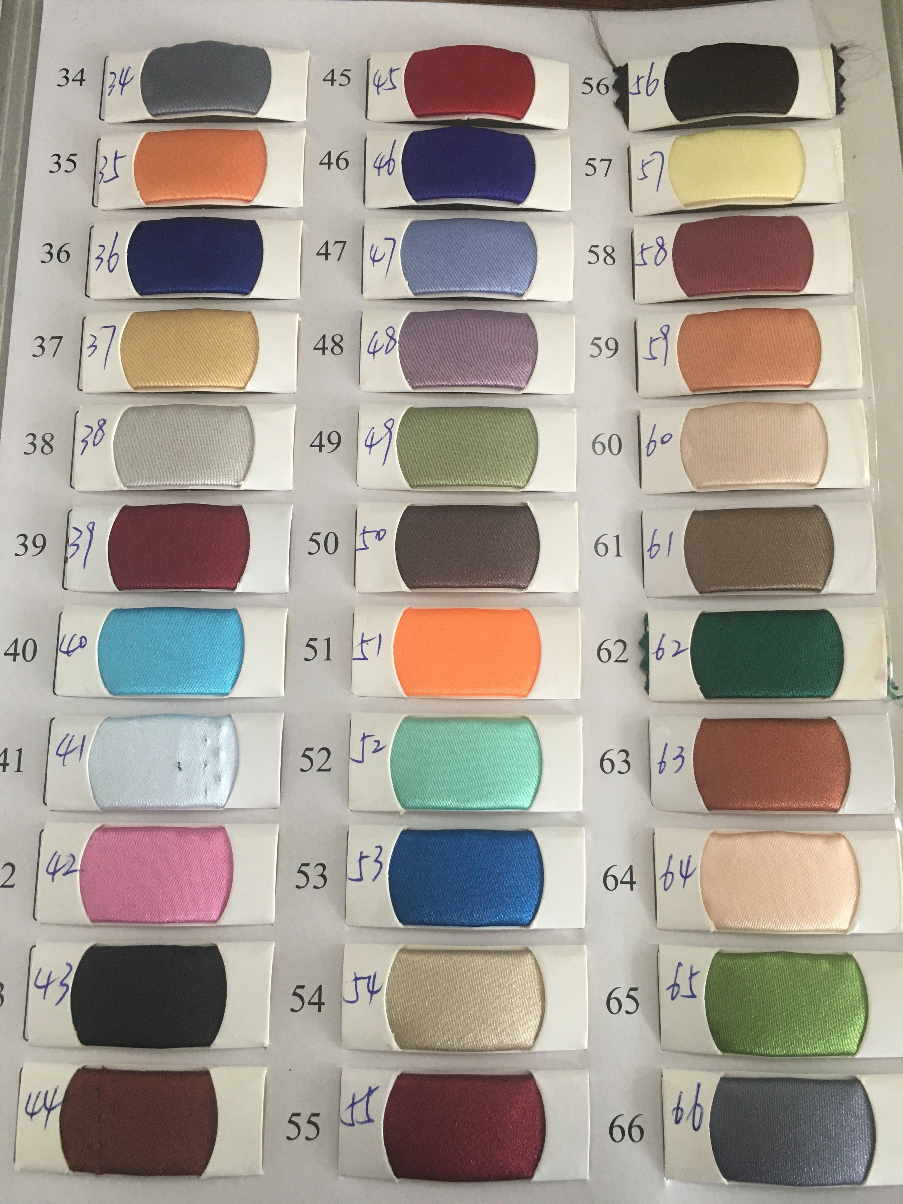 Chicloth Satin Swatch with 141 Colors