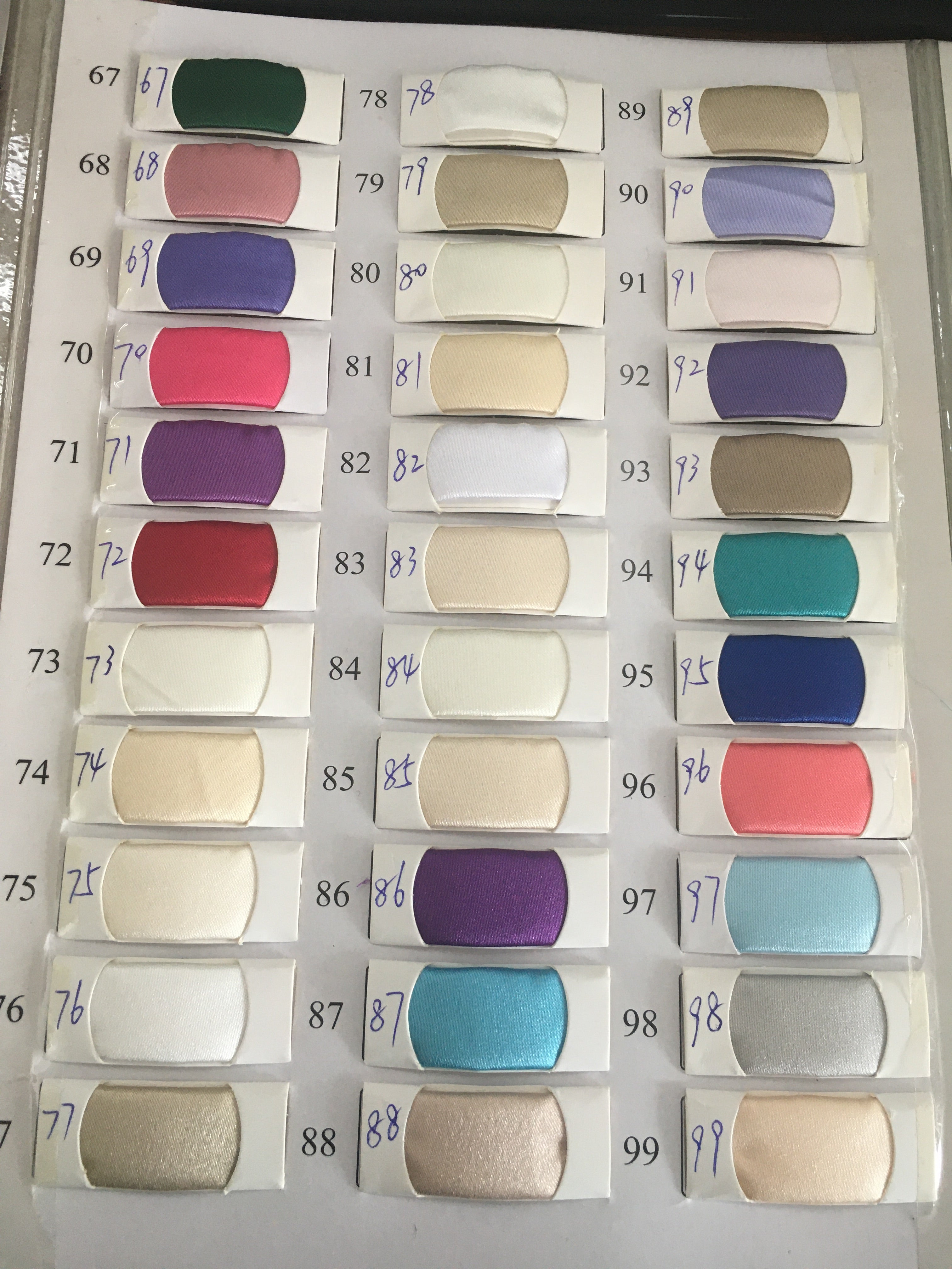 Chicloth Satin Swatch with 141 Colors