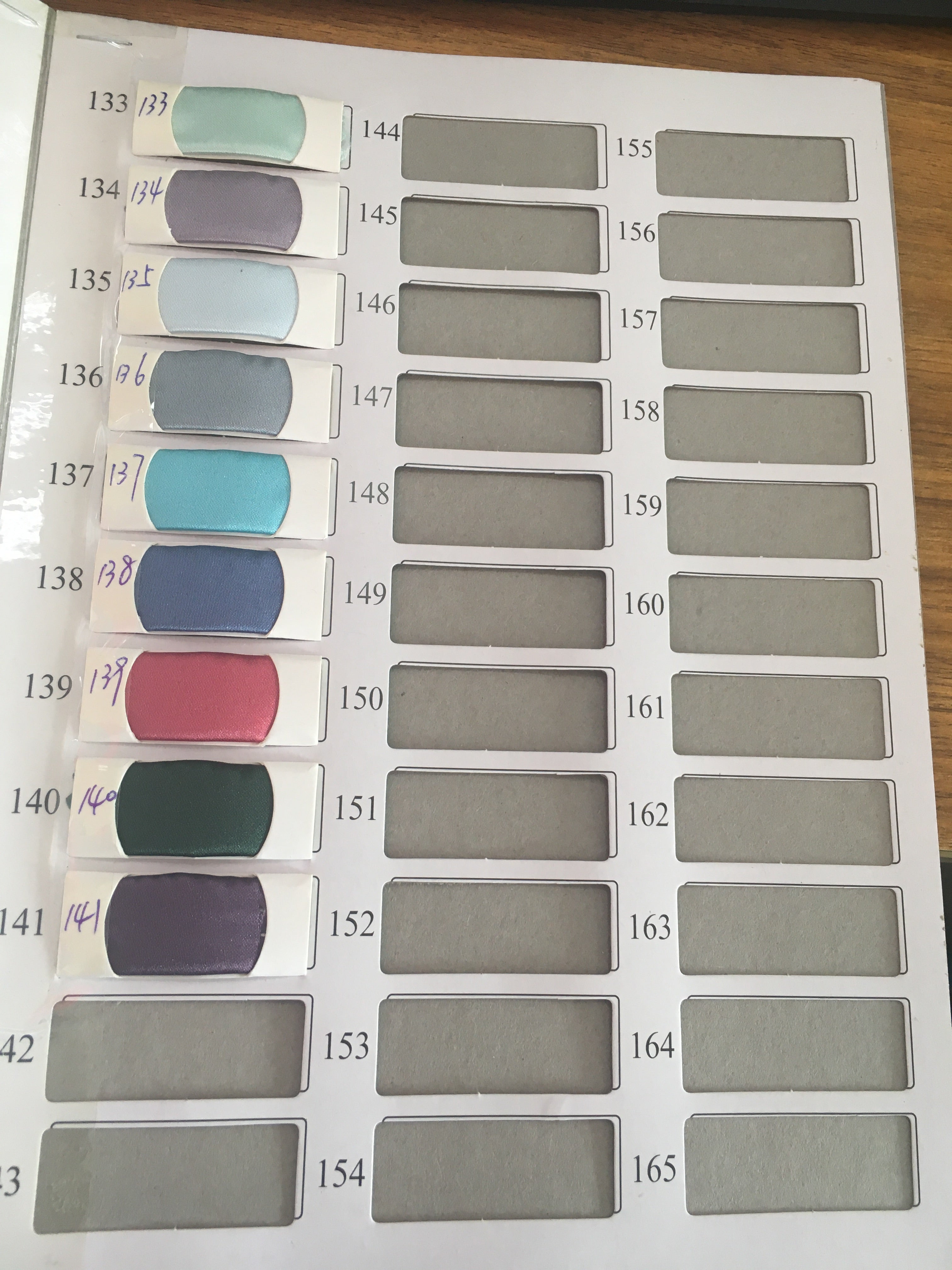 Chicloth Satin Swatch with 141 Colors