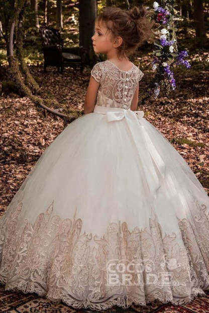 Scoop Neck Short Sleeves Ball Gown Flower Girls Dress - Flower Girl Dresses